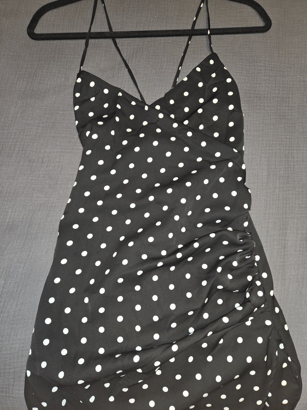 NWT Women's Black Polka Dot Midi Slip Dress with Spaghetti Straps